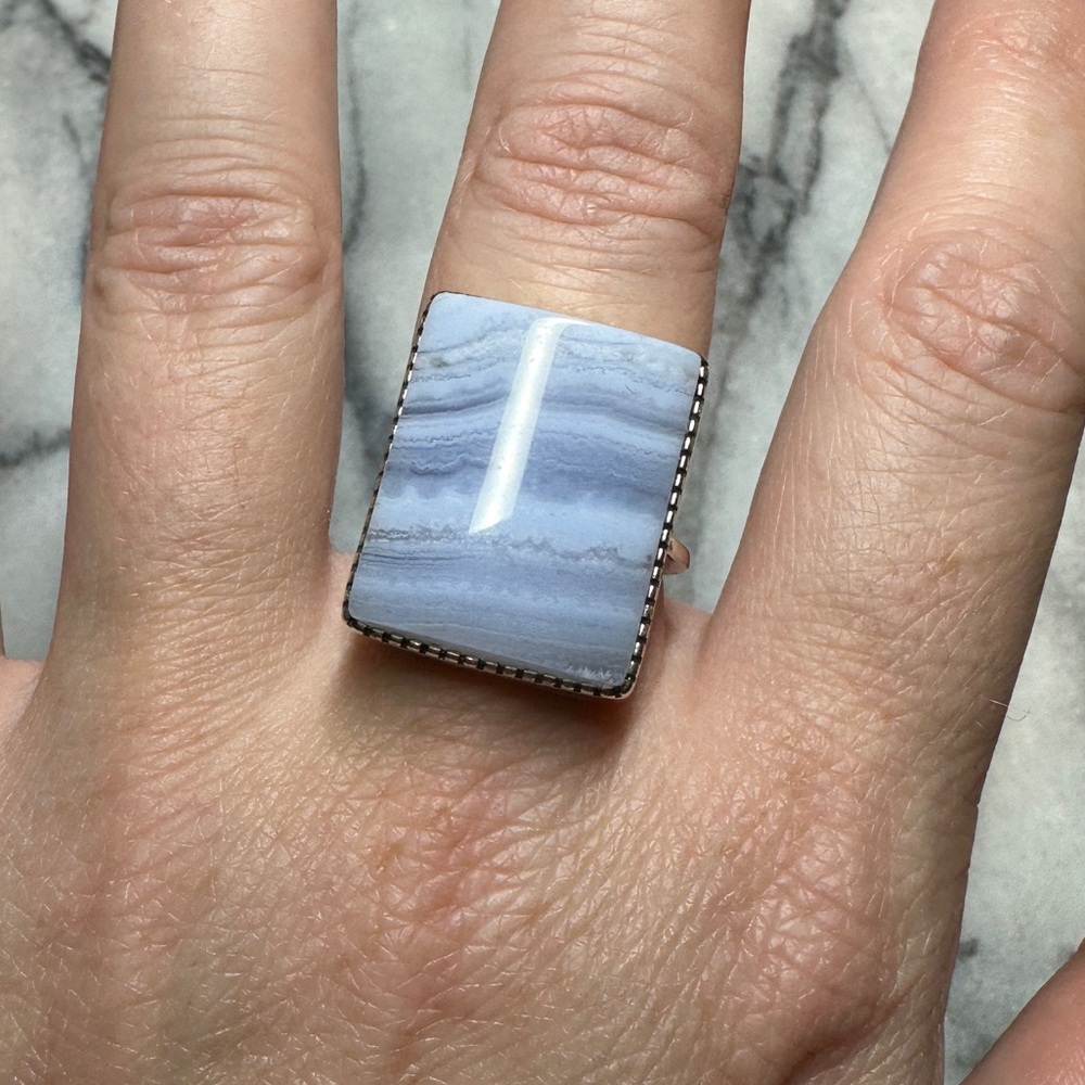 sterling silver blue lace agate ring size 8